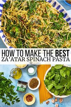 pasta with spinach and other ingredients in bowls