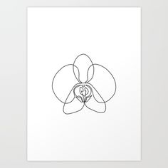 a black and white line drawing of an orchid flower on a white background art print