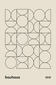 an art print with circles and lines in black on a white background, the words bauh