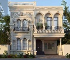 this is an artist's rendering of a two story house with balconies