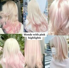 Hair With Pink Highlights, Blonde Hair With Pink, Blonde Hair With Pink Highlights, Pink Blonde Hair, Cute Hair Colors, Blonde With Pink, Dyed Hair Inspiration, Pink Highlights, Pretty Hair Color