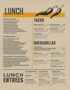 the lunch menu is designed to look like an old - fashioned restaurant menu, but it's also in black and yellow