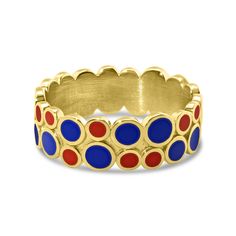 "Enamel Ring  10k solid gold / 14k solid gold -optional weight -  6 gram (depending on finger size and carat) wide  6.5mm thick  1.5mm A 6.5mm wide solid gold ring band adorned with vivid red and deep blue enamel. This dynamic combination creates a captivating accessory, evoking a sense of passion and elegance for any occasion. ✅We offer engraving services for any piece of jewelry you want in order to make it more personalized. Adding a name, date, or special message is a great way to show how m Enamel Rings, Gold Ring Band, Solid Gold Ring, Family Jewellery, Local Jewelry, Ethical Jewelry, Gold Band Ring, Enamel Ring, Solid Gold Rings