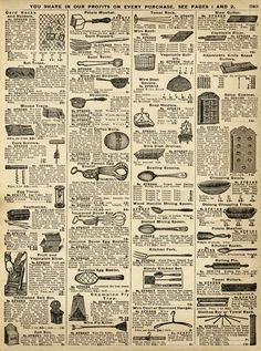 an old advertisement for kitchen utensils from the early 1900's, with instructions on how to use them