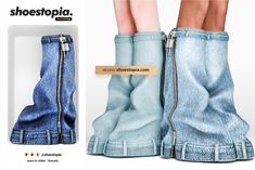 a pair of jeans with zippers are shown in this advert for shoestopia