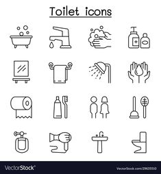 toilet icon set in thin line style