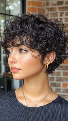 Short Hair With Curly Hair, Short Hair Triangle Face, Layered Chin Length Bob Curly, Masculine Curly Haircut For Women, Short Haïr Cut For Curly Hair Girl, Very Short Haircut For Women, Really Short Hairstyle Women Curly, 3b Curly Hair Short Styles, Short Hairstyle Curly Women