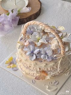 there is a cake with flowers on it