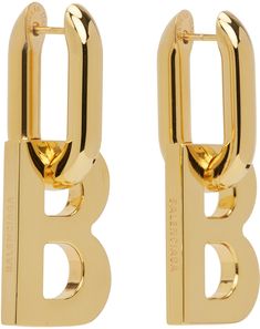 Pair of drop earrings in gold-tone brass. Detachable logo graphic at drop. · Logo engraved at side · Hinged-post fastening · H1 x W0.5 in Supplier color: Gold Balenciaga Ring, Balenciaga Earrings, Balenciaga Jewelry, Boucheron Jewelry, Balenciaga Accessories, Simple Jewellery, Drop Logo, Balenciaga Women, Ring Trends