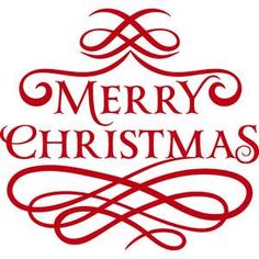 a red merry christmas sign with swirls on it