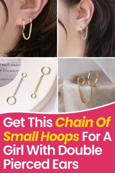 Take your accessorizing game to the next level with these double-piercing chain earrings. Trendy Cartilage Earrings With Adjustable Chain, Minimalist Metal Cartilage Earrings With Adjustable Chain, Double Piercing Chain, Piercing Chain, Double Stud Earrings, Double Ear Piercings, Double Stud, Double Piercing, Chain Earring