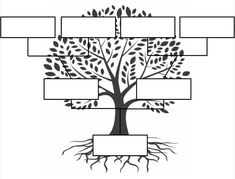 a family tree with four branches and three blank labels on the bottom left hand corner