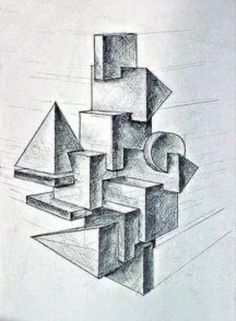 a pencil drawing of some shapes and lines