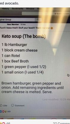 a computer screen with the words keto soup on it