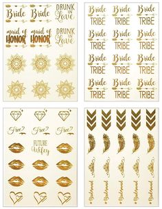 100 Bachelorette Party Temporary Tattoos Bride Gold Metallic | Etsy Bachelorette Party Tattoos, Bachelorette Party Temporary Tattoos, Gold Tattoos, Bachelorette Party Tattoo, Bridal Shower Party Favor, Bridesmaid Funny, Party Tattoos, Bridal Shower Party Favors, Temporary Tattoo Sleeves