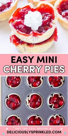 This easy dessert idea is just the thing to bake at any party! These mini cherry pies in muffin tin are the BEST. Made with cherry pie filling, this mini pie recipe is such a yummy treat. 3 ingredients are all you need! Pies In Muffin Tin, Mini Pie Recipe, Thing To Bake, Mini Cherry Pies, Mini Pie Recipes, Cherry Pies, Cherry Pie Recipe