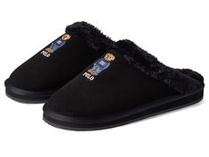 Polo Ralph Lauren Kayleigh Bear Scuff - Women's Shoes : Black : Keep your feet warm and cozy on chilly days in the Polo Ralph Lauren Kayleigh Bear Scuff slippers. Slip-on style. Classic round toe silhouette. Signature Polo Bear embroidered on vamp. Textile upper. Textile lining and insole. Rubber outsole. Imported. Measurements: Weight: 10 oz Product measurements were taken using size 9, width M. Please note that measurements may vary by size. Weight of footwear is based on a single item, not a Polo Bear Slippers, Polo Ralph Lauren Slippers, Polo Slippers, Ralph Lauren Slippers, Polo Ralph Lauren Shoes, Polo Shoes, Bear Slippers, Ralph Lauren Shoes, Winter Slippers