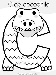 the letter c is for crocodile coloring page with an alligator's head and teeth