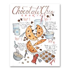 the chocolate chip cookies recipe poster is shown