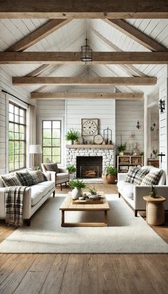 a living room filled with furniture and a fire place in the middle of a room