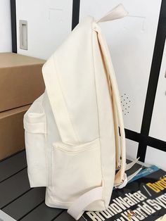 BirdinBag - Embroidered Preppy Classic Backpack with Minimalist Design Trendy Cream Softback Backpack, Trendy Cream Backpack, Trendy Cream Standard Backpack, Trendy Embroidered Backpack For Everyday Use, Casual Embroidered Everyday Backpack, Casual Everyday Embroidered Backpack, Classic Backpack, Minimalist Design, Color White