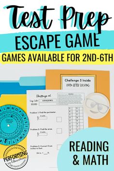 the test prep escape game is available for 2nd - 6th grade students to practice reading and math