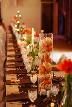 a long table with flowers and candles on it, says thank you lord for all my blessinges