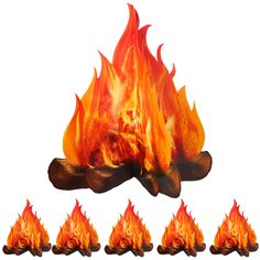 a fire with many flames coming out of it and on top of each other,