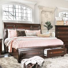 Northville Dark Cherry 4 Pc. Queen Bedroom Set - Ornate Home Beds Full Size, Beds Ikea, Beds With Drawers, Platform Beds With Storage, Beds Queen, Beds Australia, Cherry Bedroom Furniture, Cherry Bedroom, Bed With Storage Drawers