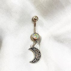 Moon Belly Button Ring Iridescent Rainbow Crystal Belly | Etsy Pjo Oc, Future Jewelry, Oc Clothes, Button Jewellery, Victorian Gothic Jewelry, Belly Piercings, Bellybutton Piercings, Belly Button Piercing Jewelry, Belly Piercing Jewelry