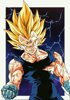 an image of gohan from dragon ball super saiyans in front of lightning