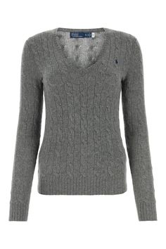 Sweater realized in wool and cashmere characterized by contrasting iconic logoed embroidery on the chest. - Ribbed V neckline, cuffs and hemlineComposition: Exterior: 80% Wool 20% Cashmere Ralph Lauren Womens Clothing, Designer Ralph Lauren, Grey Jumper, Polo Ralph Lauren Women, Polo Pony, Cable Knit Jumper, Ralph Lauren Womens, Ralph Lauren Sweater, Ralph Lauren Polo