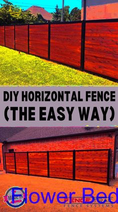 two garages with the words diy horizontal fence and the easy way