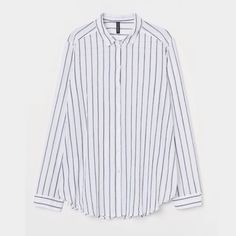 H&M Button Down Top Nwot White Collared Blouse By H&m, H&m White Button-up Shirt, H&m White Shirt For Work, H&m White Tops For Workwear, Casual White H&m Blouse, Oversized Checked Shirt, Checked Shirts, Grey Striped Shirt, Cotton Poplin Shirt