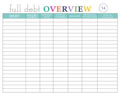 a printable debt sheet with the words, full debt overview and an image of a pig