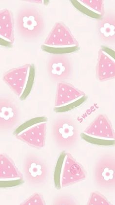 watermelon slices and flowers on a pink background with the word sweet written below