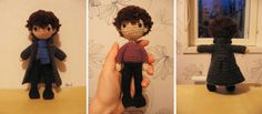 there is a crocheted doll that looks like a person holding something in his hand