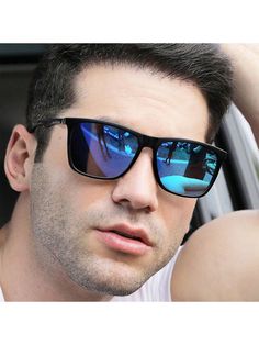 1pc Men's Aluminum-Magnesium Square Polarized Sunglasses, Suitable For Outdoor Driving, Fishing, Leisure, Travel, Business, Beach, Holiday, UV400 Protection, High-Quality Luxury Brand Designer Vintage Fashion Spring Arms, Premium TAC Lenses, Blue Mirror Beach Accessories Sun Glasses Sunglasses Shades  Casual,Street,Vintage    Plain    Men Accessories, size features are:Bust: ,Length: ,Sleeve Length: Blue Sunglasses For Summer Travel, Blue Sunglasses For Summer Outdoor Activities, Designer Vintage Fashion, Anti Glare Glasses, Vintage Designer Fashion, Blue Mirror, Travel Business, Shades Sunglasses, Blue Mirrors