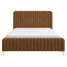 Angela Queen Cognac Velvet Platform Bed - MidinMod Upholstered Platform Bed Queen, Headboard Velvet, Angela King, Platform Bed Queen, Tufted Bed Frame, Velvet Platform Bed, Modern Style Bedroom, Modern Platform Bed, Tufted Bed