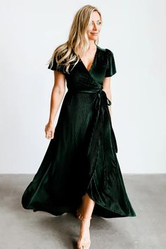 Andi Emerald Ribbed Velvet Wrap Dress Sparkle Gown, Velvet Wrap Dress, Back Skirt, Baltic Born, Nursing Friendly, Satin Maxi Dress, Style Skirt, Velvet Material, Ruffled Maxi Dress