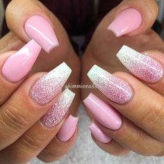 Pretty Ombre Nails, Wedding Acrylic Nails, Sns Nails Colors, Tapered Square Nails, Glitter Rosa, Fingernail Designs, Ombre Nails Glitter, Nails Glitter