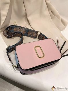 BirdinBag - Color Block PU Square Bag with Stylish Metal Decor - Small & Fashionable Pink Large Capacity Baguette Satchel Bag, Pink Shoulder Baguette Bag For Mobile Phones, Pink Large Capacity Baguette Bag For Travel, Pink Baguette Bag With Large Capacity For Travel, Large Capacity Pink Phone Bag For Daily Use, Pink Large Capacity Baguette Shoulder Bag, Large Capacity Pink Shoulder Baguette Bag, Pink Large Capacity Crossbody Phone Bag, Large Capacity Pink Crossbody Phone Bag