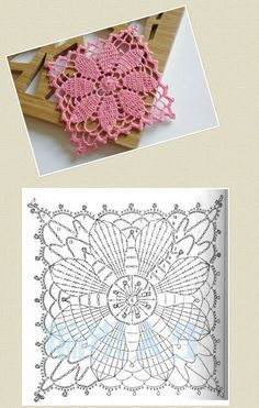 an image of two pictures with crocheted doily on them, one is pink and the other is white