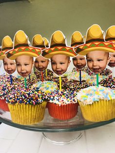 cupcakes with pictures of babies in sombrero hats