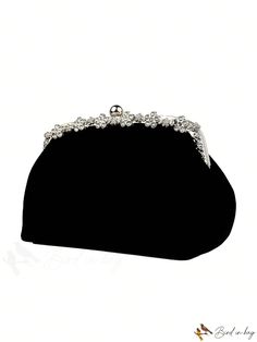 BirdinBag - Stylish Rhinestone & Floral Evening Bag with Polyester Chain Design Elegant Pouch Bags With Rhinestones, Black Chain Strap Bag For Wedding, Elegant Rhinestone Shoulder Bag For Everyday Use, Elegant Rhinestone Pouch Bag, Elegant Rhinestone Shoulder Bag For Daily Use, Elegant Silver Evening Bag For Daily Use, Novelty Bags, Chain Design, Black Bag