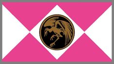 a pink and white flag with a black eagle on it's head in the center