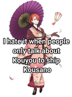 a woman holding an umbrella with the caption i hate it when people only talk about ko