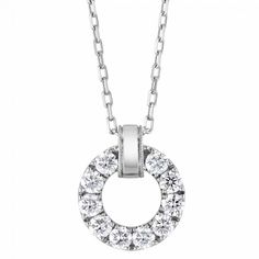 Frederic Sage Diamond Open Circle Pendant in White Gold, 18" | Borsheims Diamond White Platinum Necklace With Polished Finish, Diamond White Platinum Necklaces With Polished Finish, Platinum Necklaces With Polished Finish In Diamond White, Formal Diamond Solitaire Necklace With Polished Finish, Diamond Solitaire Necklace With Polished Finish For Formal, Formal Platinum Diamond Necklace With Polished Finish, Formal Round Necklace With Prong Setting, Formal Platinum Necklace With Round Pendant, Formal Polished Solitaire Necklace