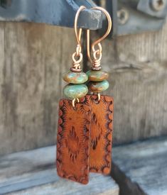 Brown Stamped Copper Jewelry, Artisan Stamped Brown Jewelry, Rustic Rust Jewelry With Patina, Artisan Stamped Copper Jewelry, Bohemian Stamped Dangle Jewelry, Bohemian Stamped Copper Jewelry, Adjustable Hand Tooled Drop Earrings, Earrings Western, Cowgirl Gifts