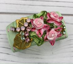 Lenora Dame Rosé All Day Cuff Bracelet - Etsy Brooch Corsage, Classic Pearl Necklace, Bijoux Art Nouveau, Ribbon Rosettes, Cat Bead, Lace Bracelet, Headpiece Jewelry, Brass Cuff, Rosé Details